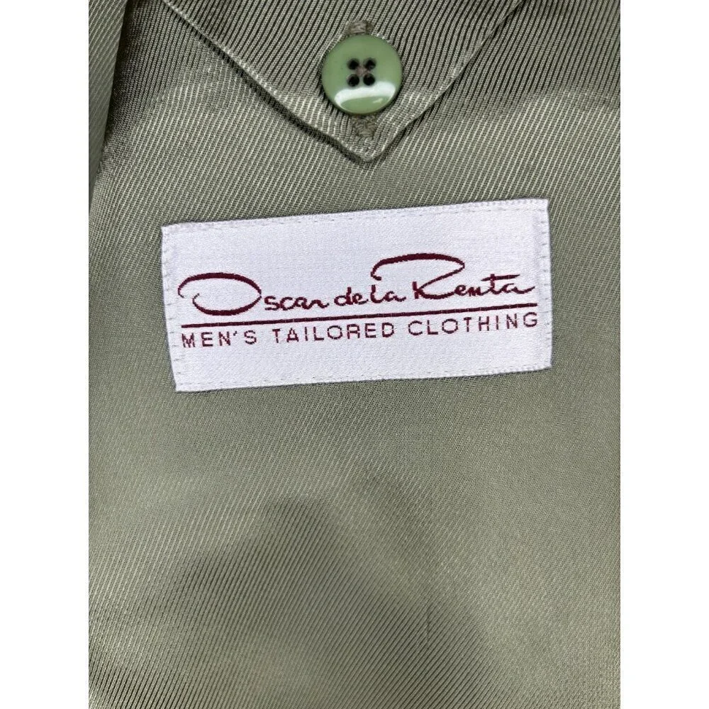 OSCAR DE LA RENTA Tailored Sport Coat Mens ~48R Olive Navy Tweed Lined Pockets